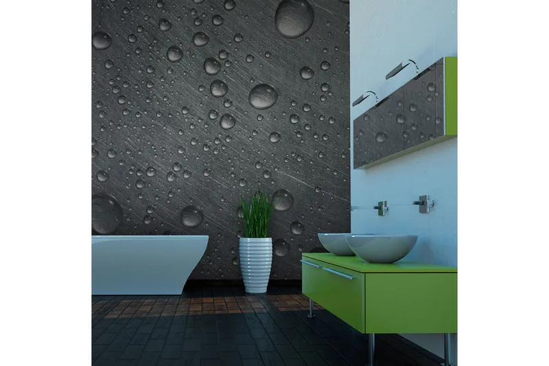 Fototapet Stålyta Med Vatten Droppar 250x193 - Artgeist sp. z o. o. - Inredning & dekor - Väggdekor - Tapeter & tapettillbehör - Fototapeter