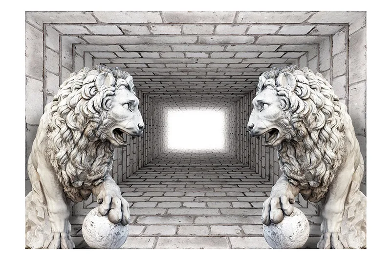 Fototapet Stone Lions 350x245 - Artgeist sp. z o. o. - Inredning & dekor - Väggdekor - Tapeter & tapettillbehör - Fototapeter