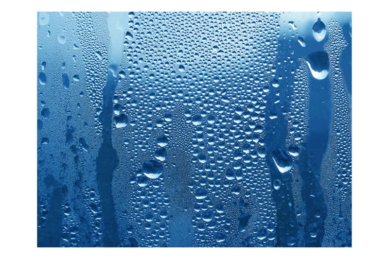 FOTOTAPET Vatten Droppar På Blått Glas 300x231, Artgeist sp. z o. o.