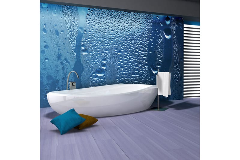 Fototapet Vatten Droppar På Blått Glas 350x270 - Artgeist sp. z o. o. - Inredning & dekor - Väggdekor - Tapeter & tapettillbehör - Fototapeter