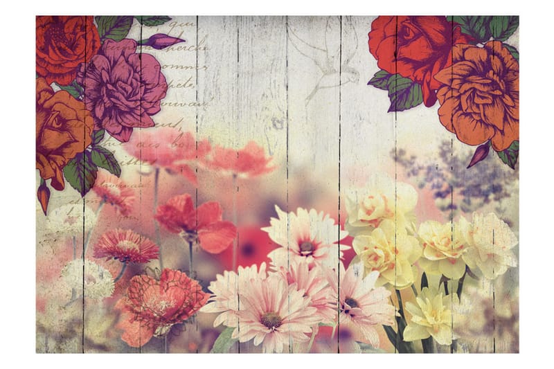 FOTOTAPET Vintage Flowers 300x210 - Artgeist sp. z o. o. - Inredning & dekor - Väggdekor - Tapeter & tapettillbehör - Fototapeter