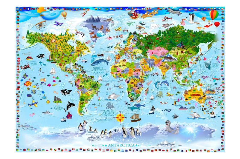 FOTOTAPET World Map For Kids 300x210 - Artgeist sp. z o. o. - Inredning & dekor - Väggdekor - Tapeter & tapettillbehör - Fototapeter