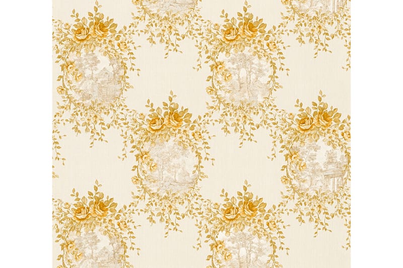Blommig Tapet Château Ovävd Guld Beige - AS Creation - Inredning & dekor - Väggdekor - Tapeter & tapettillbehör - Mönstrade tapeter