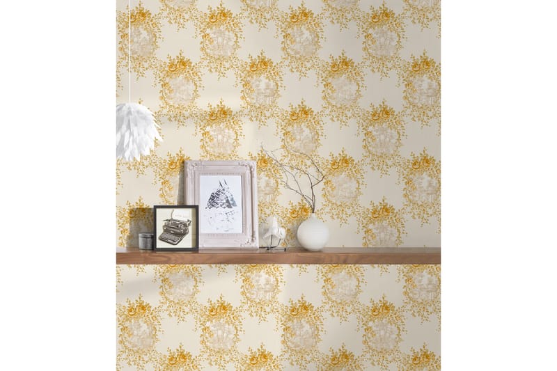 Blommig Tapet Château Ovävd Guld Beige - AS Creation - Inredning & dekor - Väggdekor - Tapeter & tapettillbehör - Mönstrade tapeter