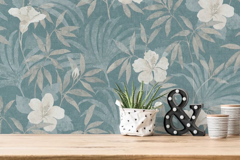Blommig Tapet Cuba Ovävd Beige Blå - AS Creation - Inredning & dekor - Väggdekor - Tapeter & tapettillbehör - Mönstrade tapeter