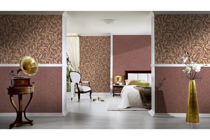 Blommig Tapet Nobile Ovävd Röd Guld Beige - AS Creation - Inredning & dekor - Väggdekor - Tapeter & tapettillbehör - Mönstrade tapeter