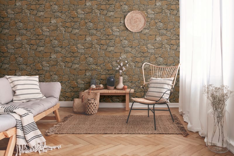 Sten Tapet Ovävd Brun Beige Svart - AS Creation - Inredning & dekor - Väggdekor - Tapeter & tapettillbehör - Mönstrade tapeter