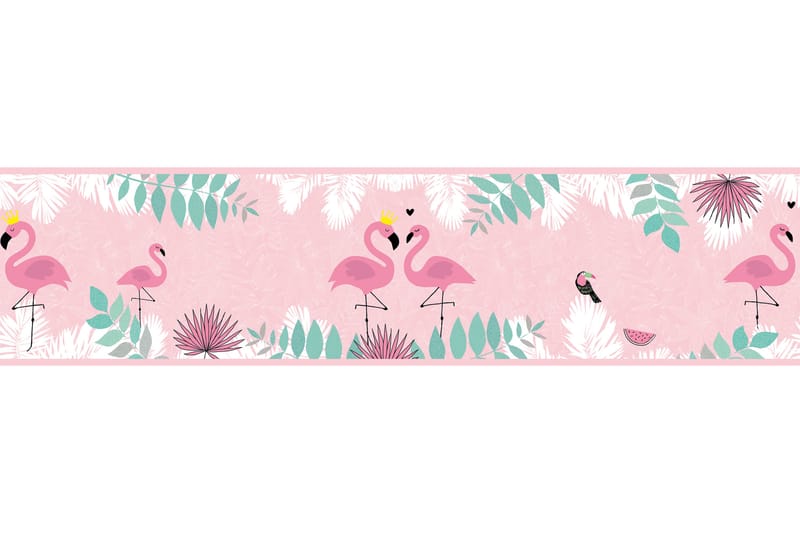 Självhäftande border Flamingo Love Rosa Grön - AS Creation - Tapetbård