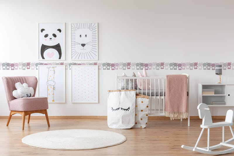 Självhäftande border Cute Bears Rosa Grå Vit - AS Creation - Inredning & dekor - Väggdekor - Tapeter & tapettillbehör - Tapetbård