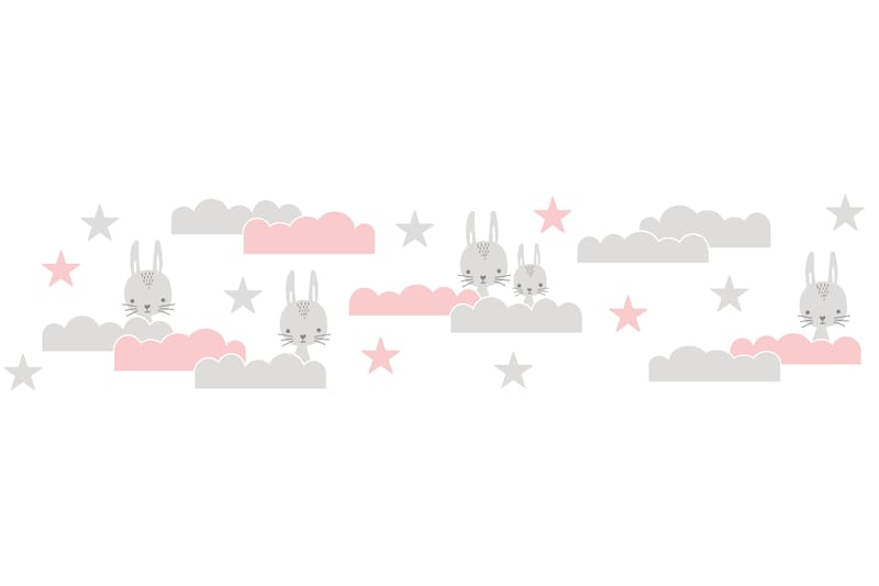 Självhäftande border Dreamy Bunny Rosa Grå Vit - AS Creation - Inredning & dekor - Väggdekor - Tapeter & tapettillbehör - Tapetbård