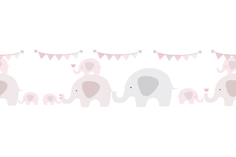 Självhäftande border Elephant Party Rosa Grå - AS Creation - Inredning & dekor - Väggdekor - Tapeter & tapettillbehör - Tapetbård