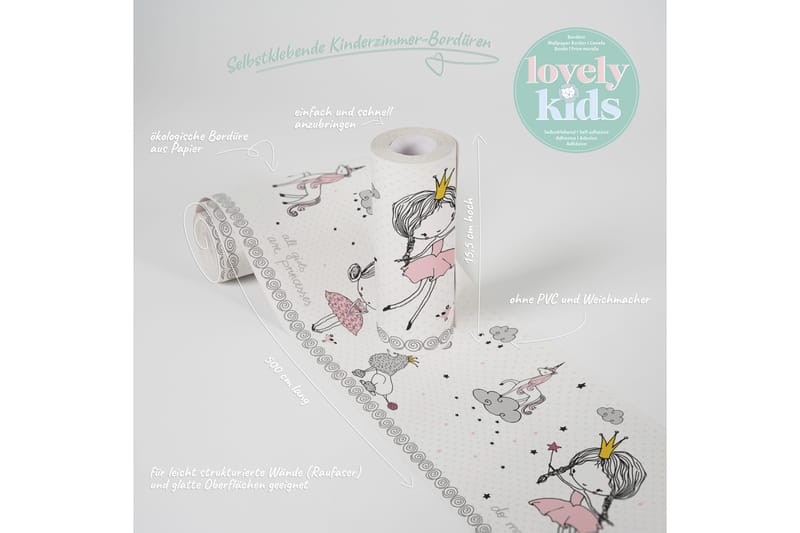 Självhäftande border Magic Princess Rosa Grå - AS Creation - Inredning & dekor - Väggdekor - Tapeter & tapettillbehör - Tapetbård