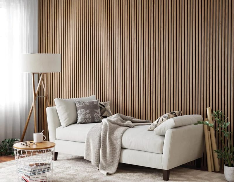 Trälamell akustikpaneler | 2400x600x21mm | Vit ek - Inredning & dekor - Väggdekor - Väggpanel