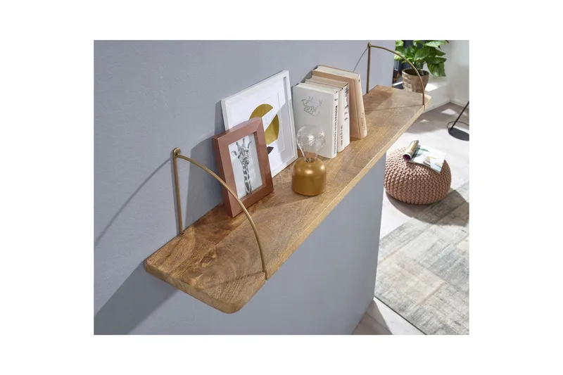 Vägghylla Wohnling massivt trä, metallhänghylla, industriell loftstil 120 cm - 120 cm - Förvaring - Köksförvaring - Kökshylla
