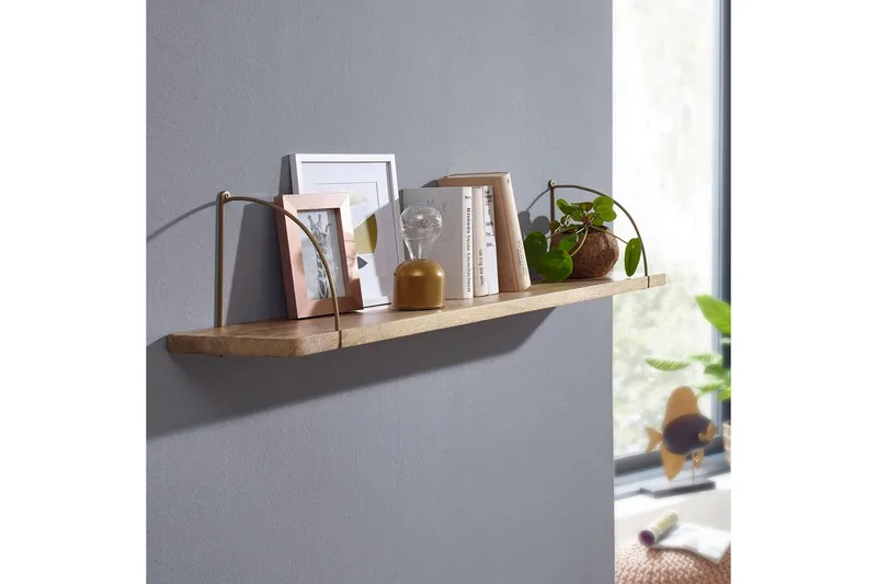 Vägghylla Wohnling massivt trä, metallhänghylla, industriell loftstil 120 cm - 120 cm - Förvaring - Köksförvaring - Kökshylla