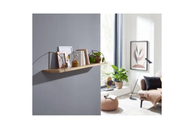 Vägghylla Wohnling massivt trä, metallhänghylla, industriell loftstil 120 cm - 120 cm - Förvaring - Köksförvaring - Kökshylla