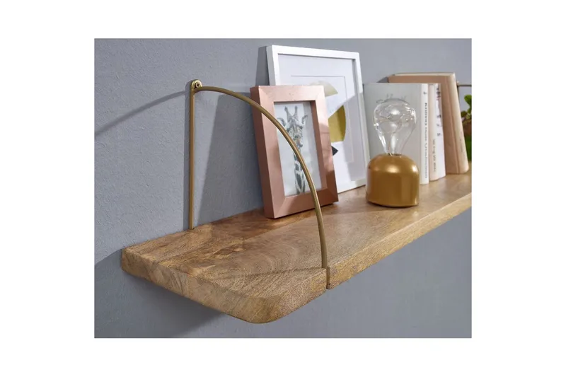 Vägghylla Wohnling massivt trä, metallhänghylla, industriell loftstil 120 cm - 120 cm - Förvaring - Köksförvaring - Kökshylla