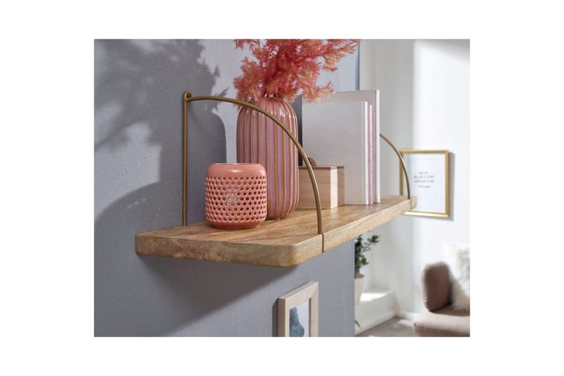 Vägghylla Wohnling massivt trä, metallhänghylla, industriell loftstil 60 cm - 60 cm - Förvaring - Köksförvaring - Kökshylla