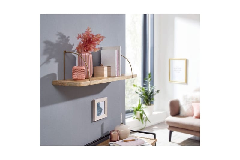 Vägghylla Wohnling massivt trä, metallhänghylla, industriell loftstil 60 cm - 60 cm - Förvaring - Köksförvaring - Kökshylla