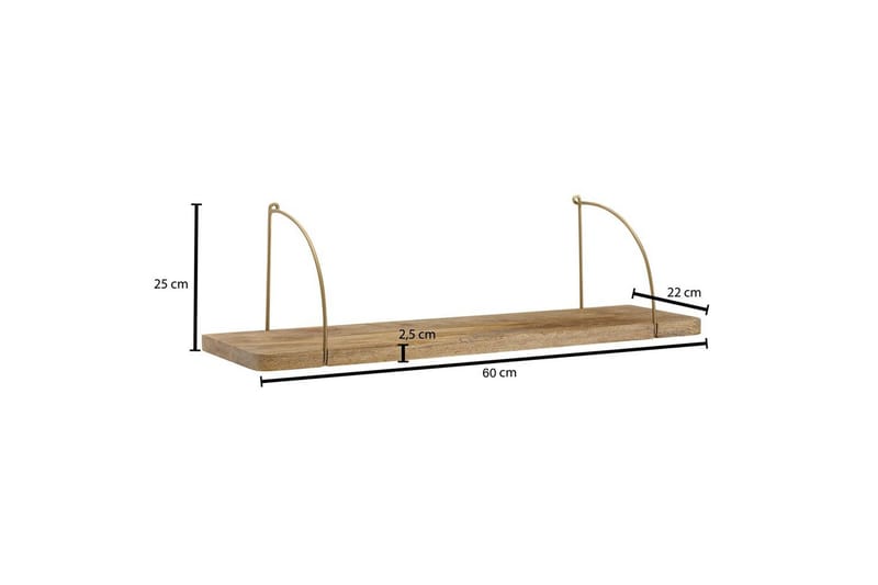 Vägghylla Wohnling massivt trä, metallhänghylla, industriell loftstil 60 cm - 60 cm - Förvaring - Köksförvaring - Kökshylla