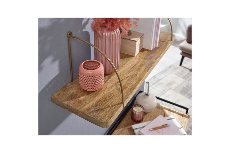 Vägghylla Wohnling massivt trä, metallhänghylla, industriell loftstil 80 cm - 80 cm - Förvaring - Köksförvaring - Kökshylla