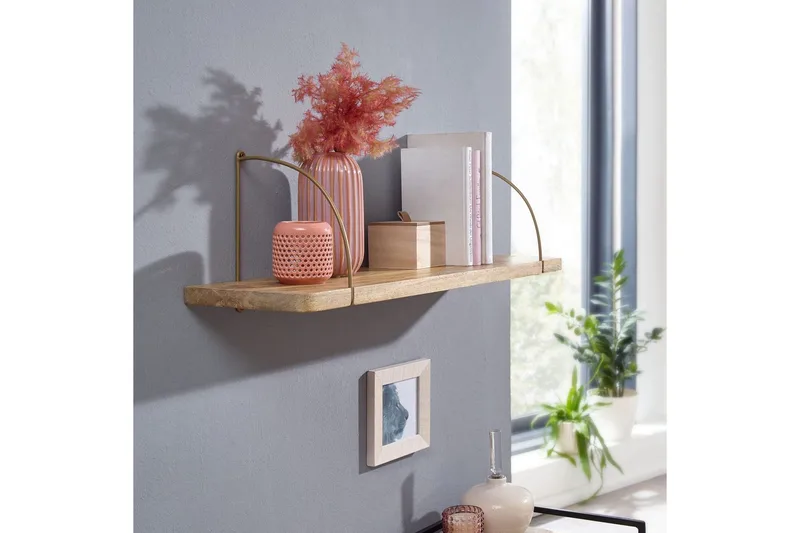 Vägghylla Wohnling massivt trä, metallhänghylla, industriell loftstil 80 cm - 80 cm - Förvaring - Köksförvaring - Kökshylla