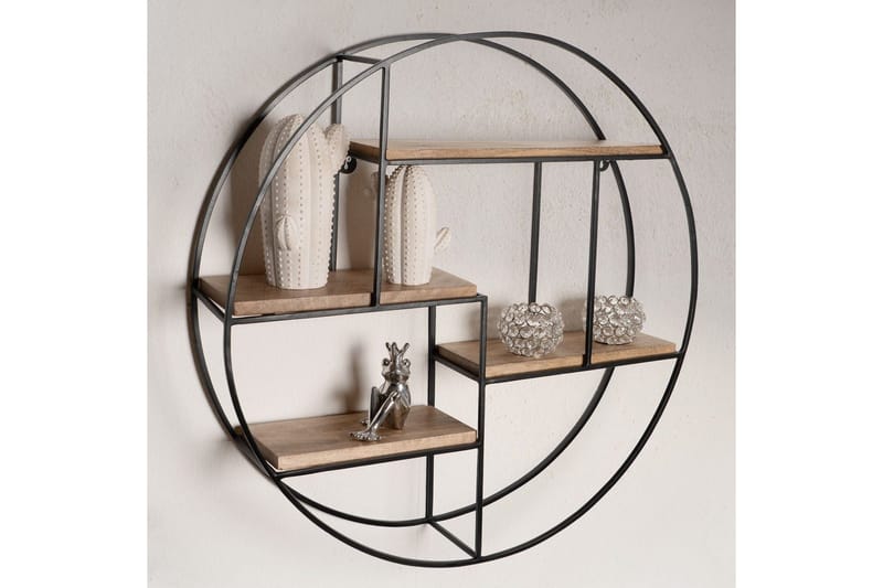 Vägghylla Wohnling Runt massivt trä metallram väggmonterad industriell - Förvaring - Köksförvaring - Kökshylla