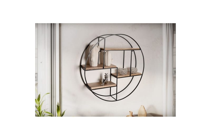 Vägghylla Wohnling Runt massivt trä metallram väggmonterad industriell - Förvaring - Köksförvaring - Kökshylla