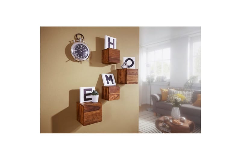 Vägghylla Wohnling Set med 4 massivt trä kub-optik väggmonterad modern - Förvaring - Köksförvaring - Kökshylla