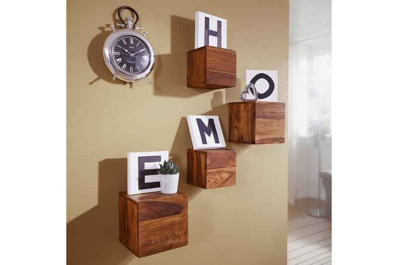 Vägghylla Wohnling Set med 4 massivt trä kub-optik väggmonterad modern - Förvaring - Köksförvaring - Kökshylla