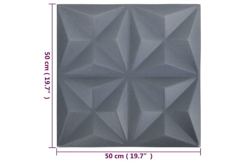 3D Väggpaneler 12 st 50x50 cm origami grå 3 m² - Grå - Väggpanel