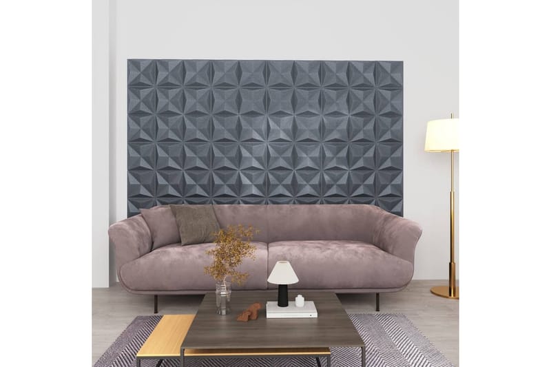 3D Väggpaneler 12 st 50x50 cm origami grå 3 m² - Grå - Inredning & dekor - Väggdekor - Väggpanel