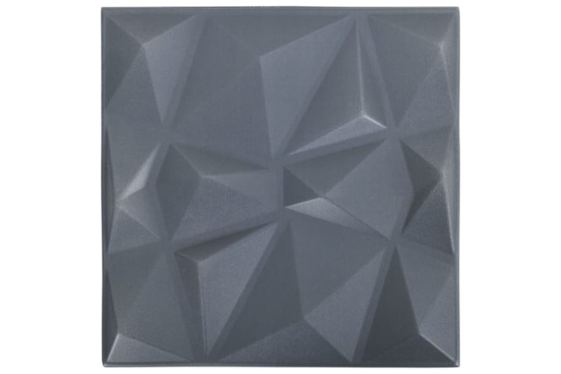 3D-väggpaneler 24 st 50x50 cm diamant grå 6 m² - Grå - Väggpanel