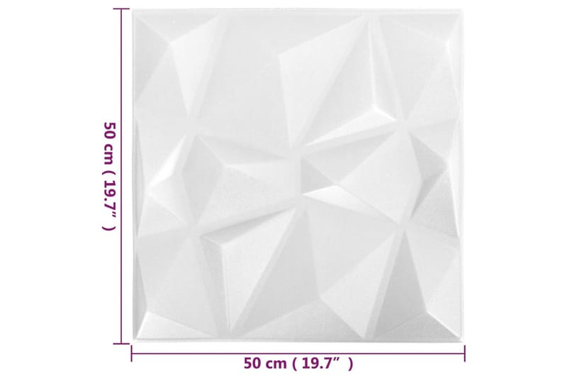 3D Väggpaneler 24 st 50x50 cm diamant vit 6 m² - Vit - Väggpanel