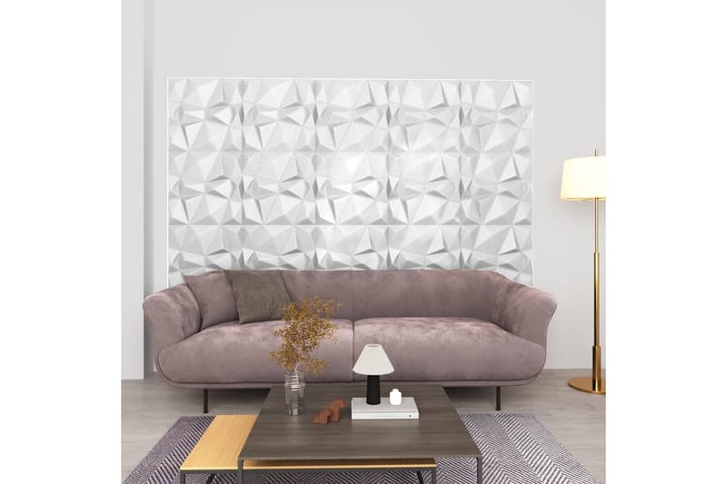 3D Väggpaneler 24 st 50x50 cm diamant vit 6 m² - Vit - Inredning & dekor - Väggdekor - Väggpanel