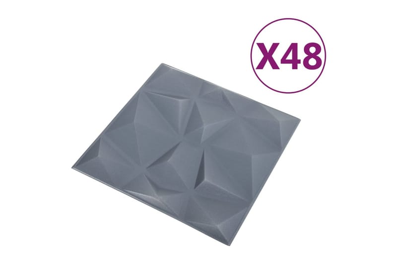3D Väggpaneler 48 st 50x50 cm diamant grå 12 m² - Grå - Inredning & dekor - Väggdekor - Väggpanel