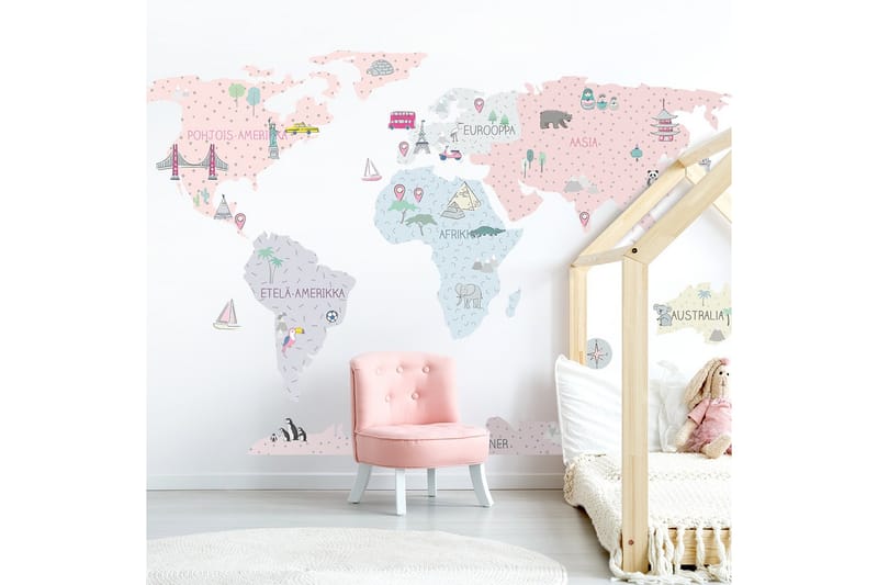VÄRLDSKARTA Väggklistermärke M  Rosa - Inredning & dekor - Väggdekor - Wallstickers