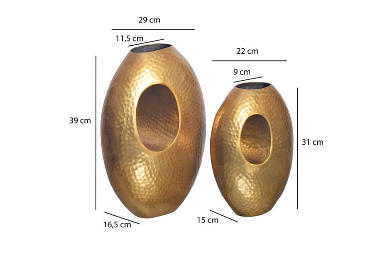 Vas Wohnling Set om 2 Aluminium Hamrad look, modern loftstil Guld - Guld - Inredning & dekor - Dekor & inredningsdetaljer
