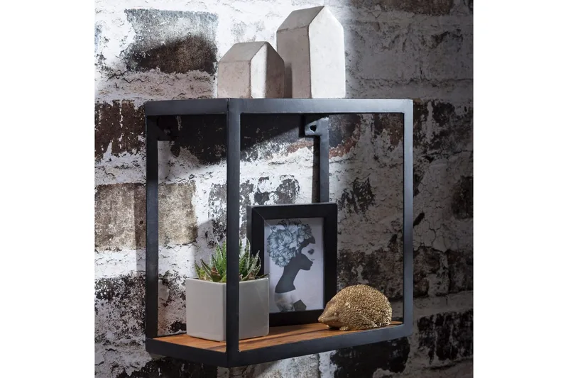 Vägghylla Wohnling Puri Massivt Trä Metallram Väggmonterad Industriell - Kök & hushåll - Bar & vin - Vintillbehör - Glashängare