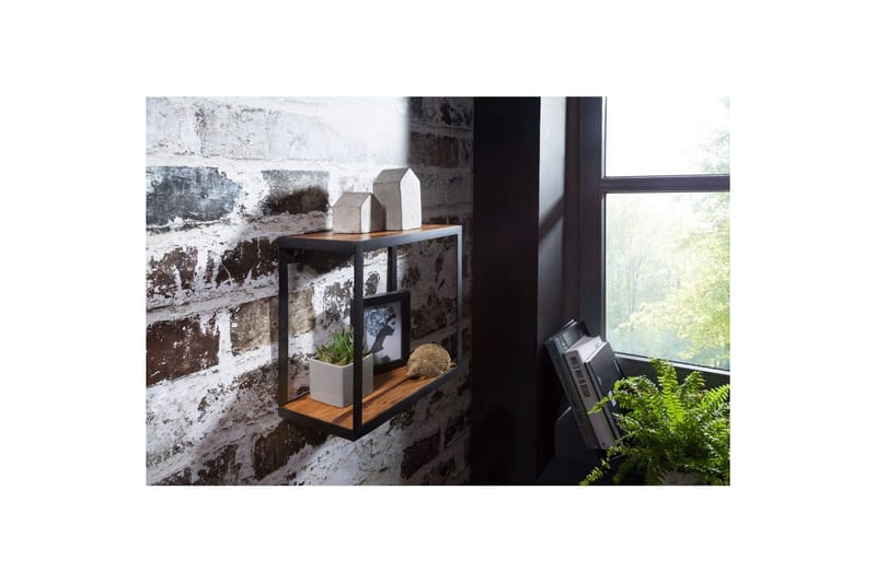 Vägghylla Wohnling Puri Massivt Trä Metallram Väggmonterad Industriell - Kök & hushåll - Bar & vin - Vintillbehör - Glashängare