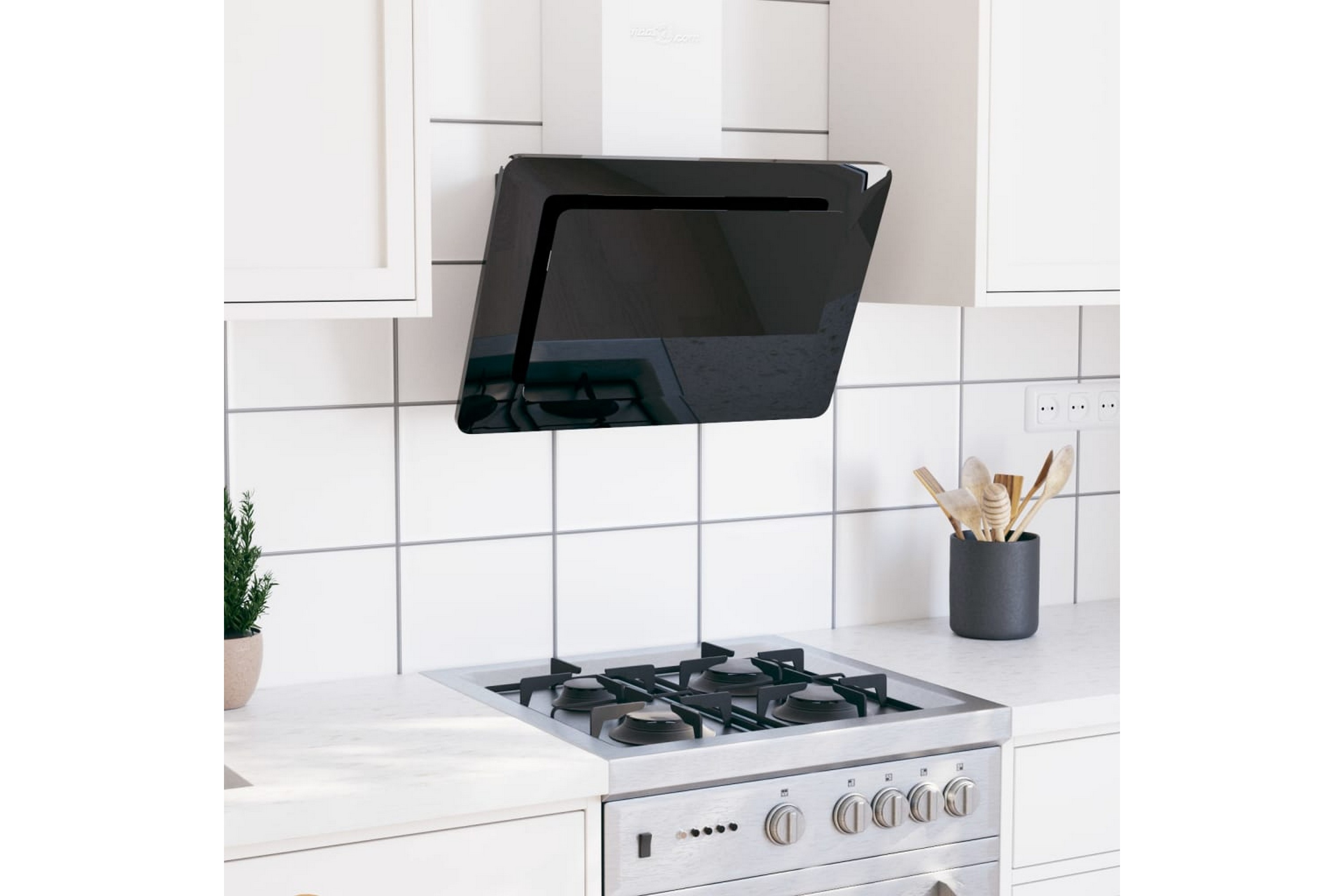 Köksfläkt 60 cm rostfritt stål och härdat glas svart – Svart