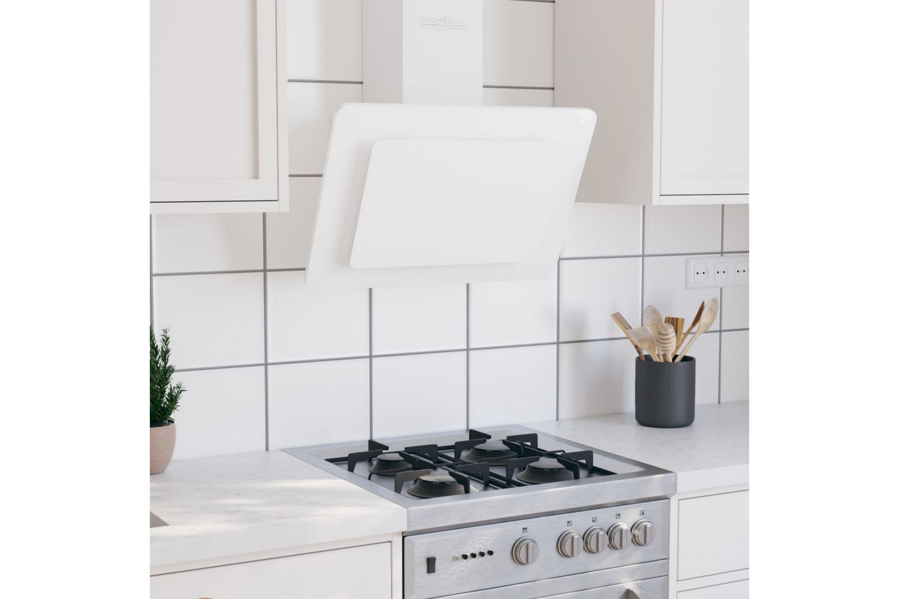 Köksfläkt 60 cm rostfritt stål och härdat glas vit – Vit