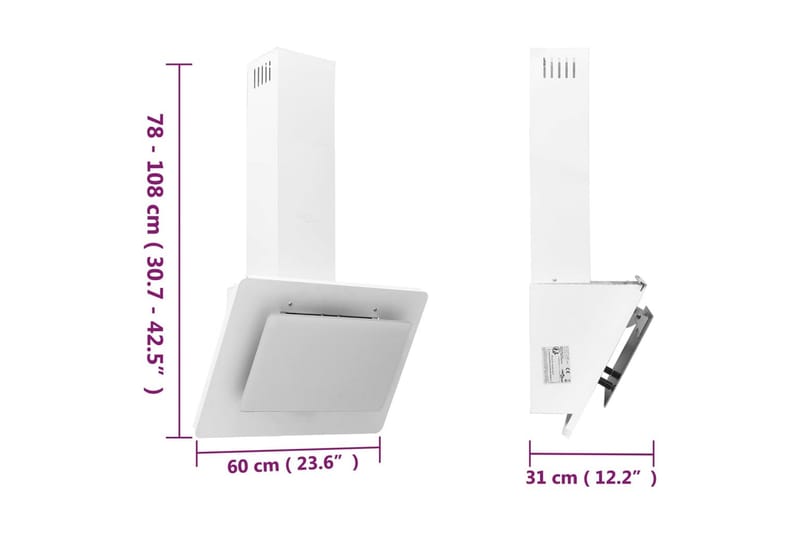Köksfläkt 60 cm rostfritt stål och härdat glas vit - Vit - Kök & hushåll - Hushållsmaskiner & vitvaror - Köksfläkt & spisfläkt - Vägghängd köksfläkt