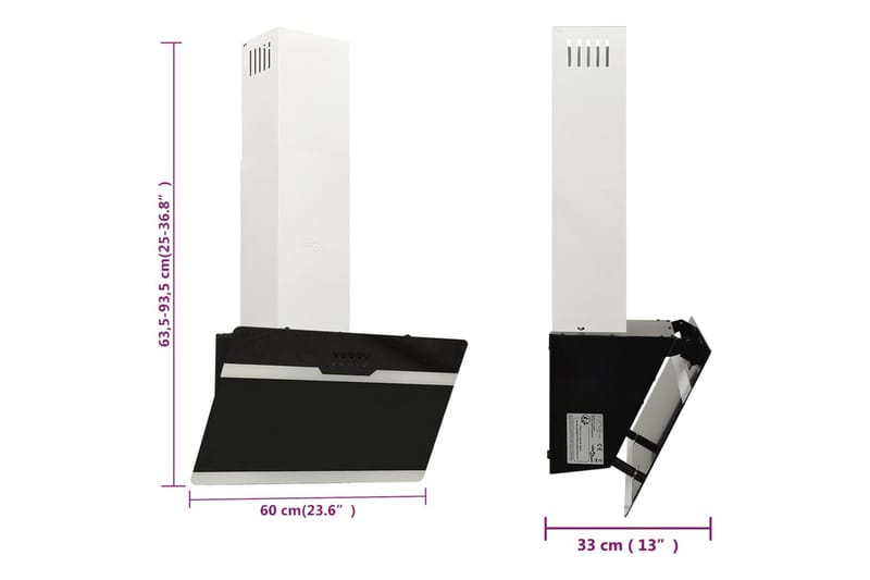 Köksfläkt 60 cm stål och härdat glas svart - Svart - Kök & hushåll - Hushållsmaskiner & vitvaror - Köksfläkt & spisfläkt - Vägghängd köksfläkt
