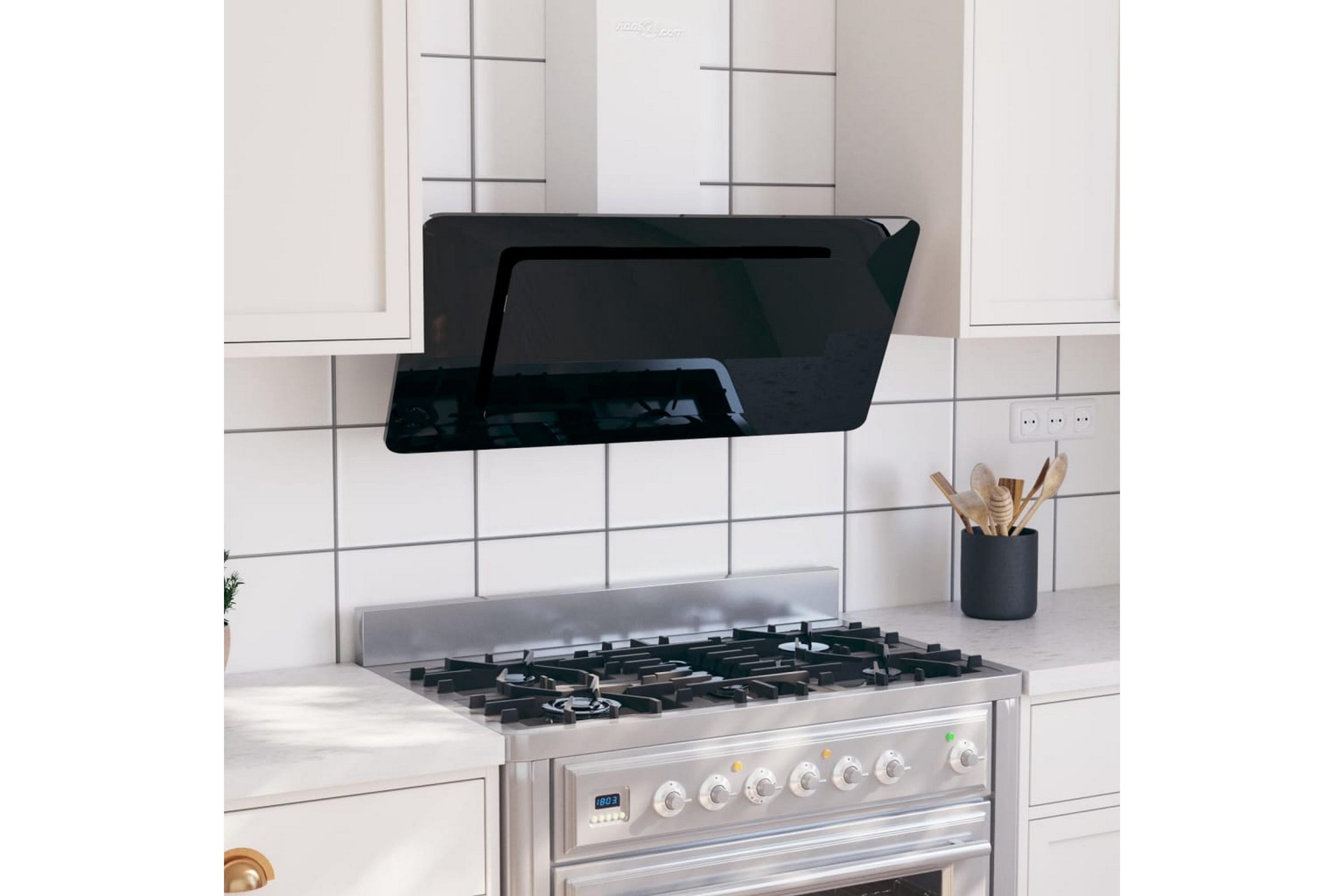 Köksfläkt 90 cm rostfritt stål och härdat glas svart – Svart