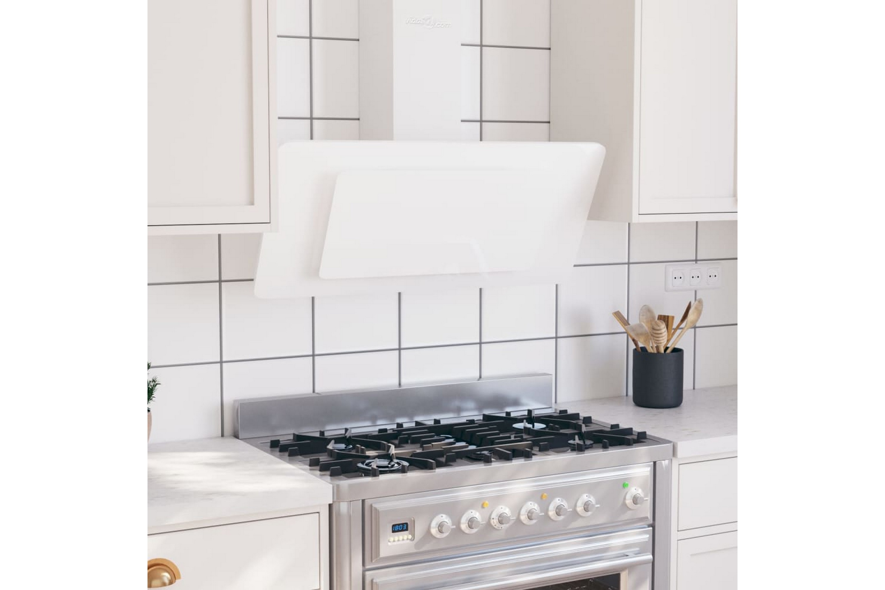 Köksfläkt 90 cm rostfritt stål och härdat glas vit – Vit