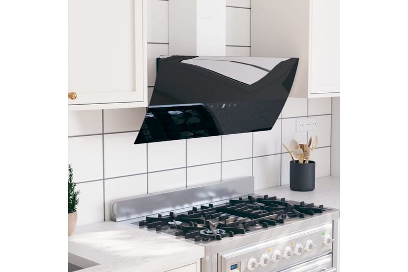 Köksfläkt 90 cm stål och härdat glas svart - Svart - Kök & hushåll - Hushållsmaskiner & vitvaror - Köksfläkt & spisfläkt - Vägghängd köksfläkt
