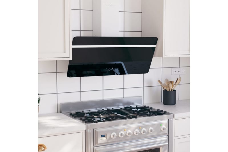 Köksfläkt 90 cm stål och härdat glas svart - Svart - Vägghängd köksfläkt