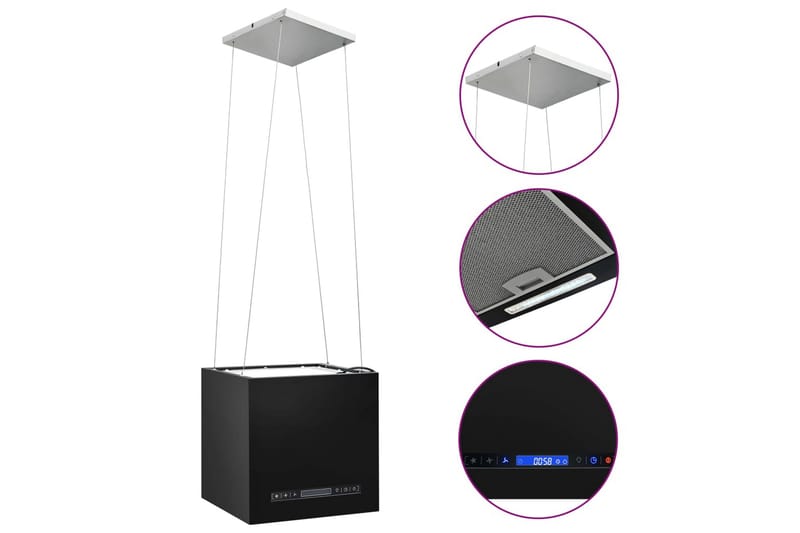 Hängande köksfläkt touchsensor LCD 37 cm pulverlackerat stål - Svart - Kök & hushåll - Hushållsmaskiner & vitvaror - Köksfläkt & spisfläkt - Frihängande köksfläkt