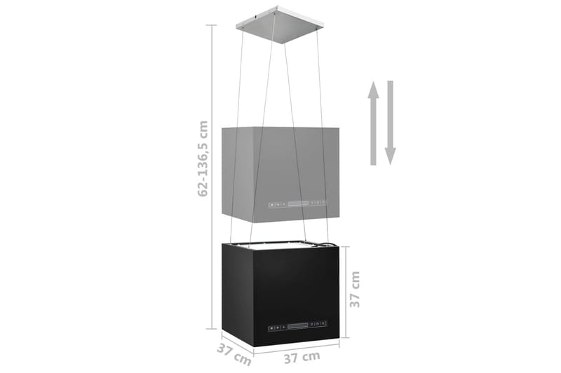 Hängande köksfläkt touchsensor LCD 37 cm pulverlackerat stål - Svart - Takfläkt